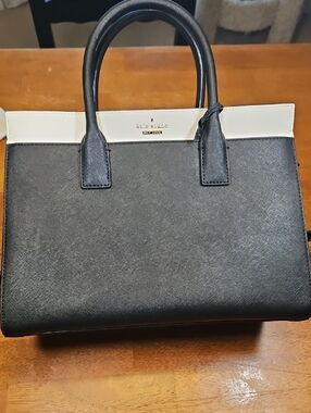 kate spade Black and White Saffiano Leather Satchel with Top Handles